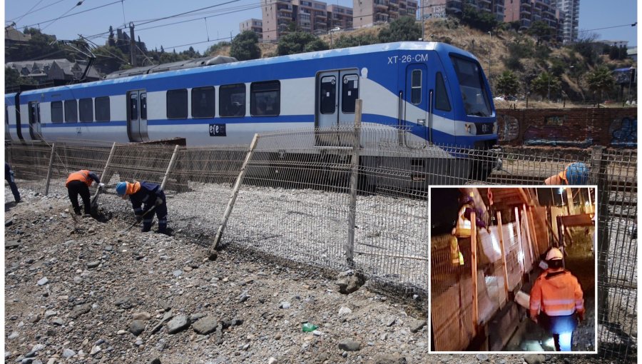 Instalan barreras para proteger las vías y evitar interrupciones del Tren Limache - Puerto ante nuevas marejadas en Valparaíso
