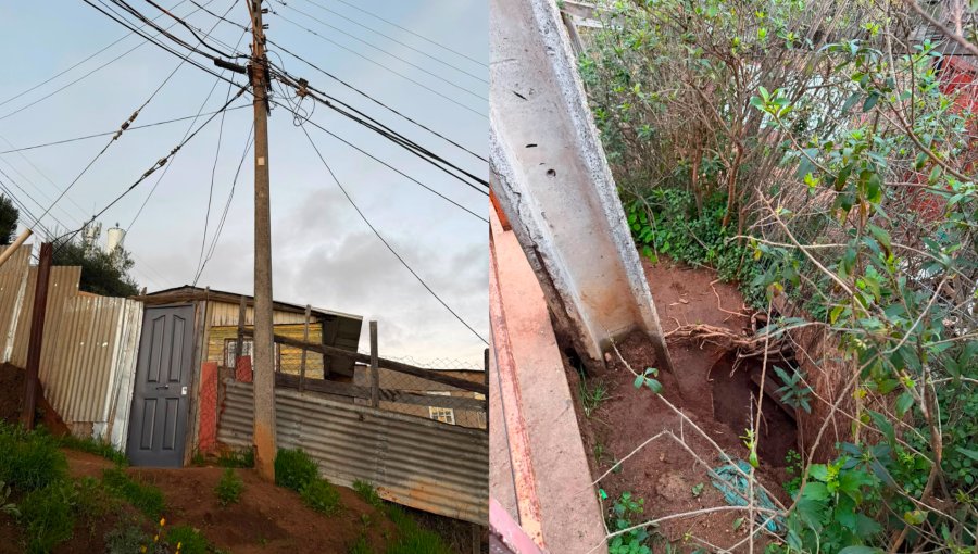 Peligro inminente en cerro Placeres: familia denuncia dos postes a punto de caer sobre su vivienda tras colapso del terreno