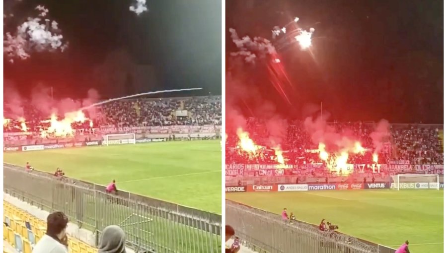 Como misiles: así lanzó la barra de la U las bengalas que suspendieron duelo ante Everton