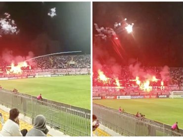 Como misiles: así lanzó la barra de la U las bengalas que suspendieron duelo ante Everton