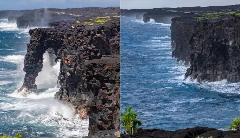 Colapsa en Hawái el emblemático arco marino Hōlei, estructura de roca volcánica que se formó hace unos 550 años
