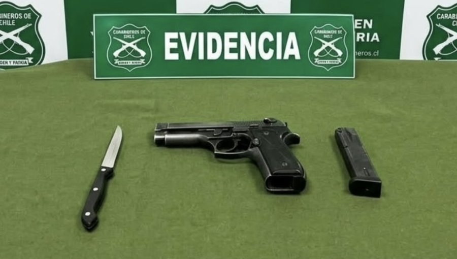 Persecución policial deja dos detenidos en Quilpué: un adulto y un adolescente portaban cuchillo y pistola adaptada para el disparo
