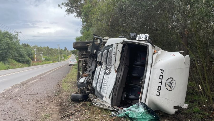 Camión volcó en la ruta que une Quillota con Concón: conductor resultó lesionado