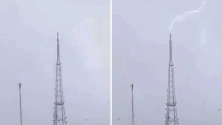 Impactante registro muestra potente descarga eléctrica en antena de Viña del Mar