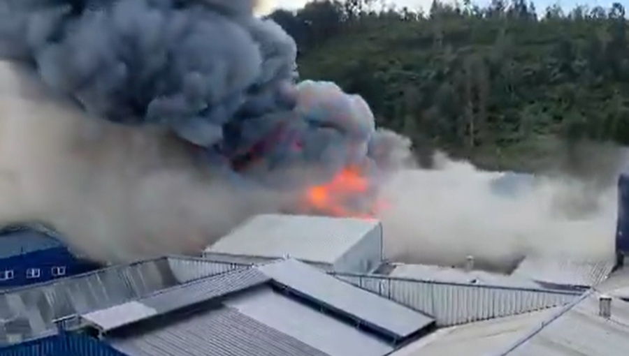 Gran incendio afecta a afecta planta salmonera en Puerto Montt